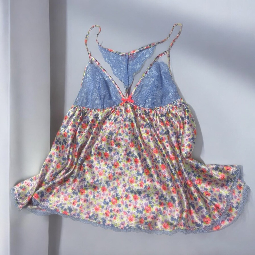 Victoria Secret Y2K Babydoll Cami Satin Florals Lace Cut Out bows Nightie sexy - Picture 3 of 16
